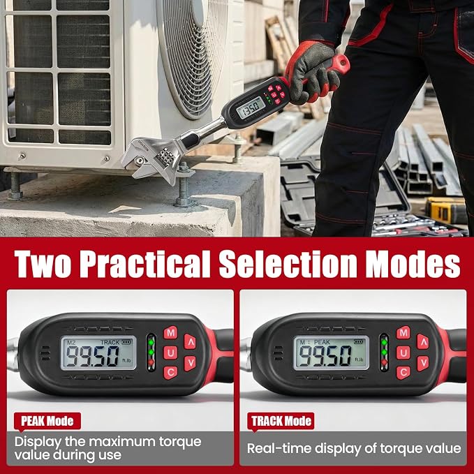 Adjustable Digital Torque Wrench 5-100 ft.lb/6.8-135 N.m | Electronic Torque Wrench with 42 mm Open End, 2% Accuracy, LED Buzzer Alert, for HVAC