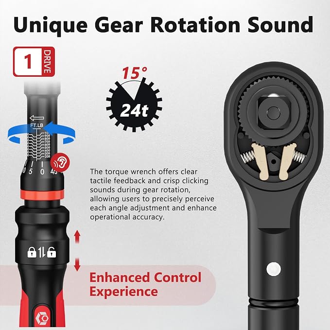 VANPO Torque Wrench 1 Inch Drive 200-1000 Ft-Lb, 48" Length, ±3% Accuracy | Heavy Duty for Mining, Oilfield & Structural Work, Click Style, Dual Scale, Dual Direction, TPR+ABS Handle, with Carring Case