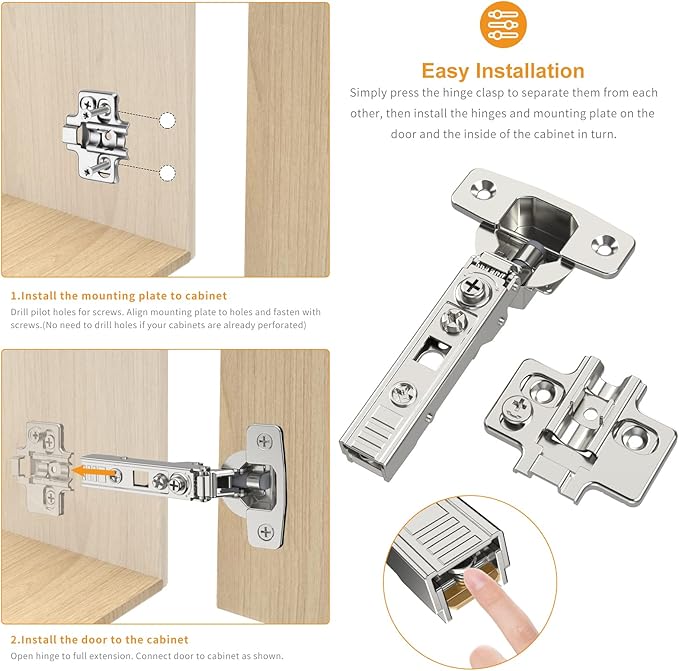 Chibery 20 Pack Frameless Full Overlay Soft Close Concealed European Hinges, Self Closing Satin Nickel, 105 ° Open Angle 4D Adjustment, Speed Control, Clip On, Stainless Steel for Cabinet Door