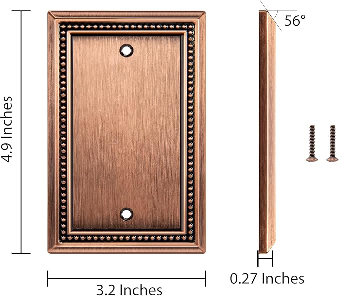 Henne Bery Sunken Pearls Heavy Duty Decorative Wall Plate Switch Plate Outlet Cover (Single Blank, 2 Pack, Antique Copper)