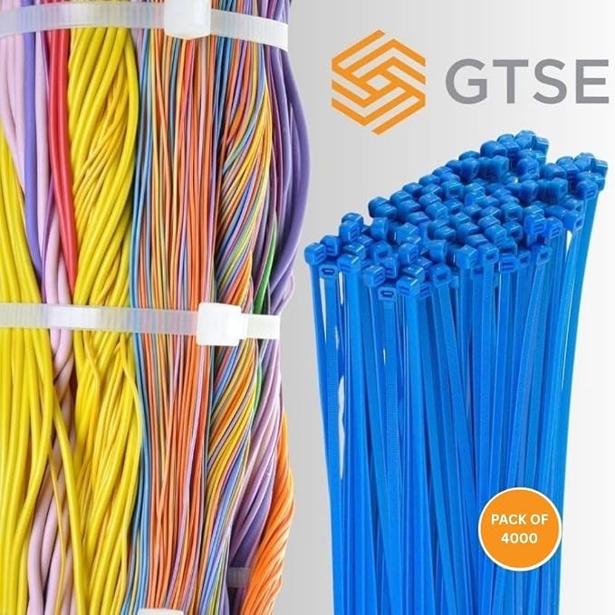 GTSE 14 Inch Blue Zip Ties, 4,000 Bulk Contractors Pack, 120lb Strength, UV Resistant Long Nylon Cable Ties, Self-Locking 14" Tie Wraps, Full Carton