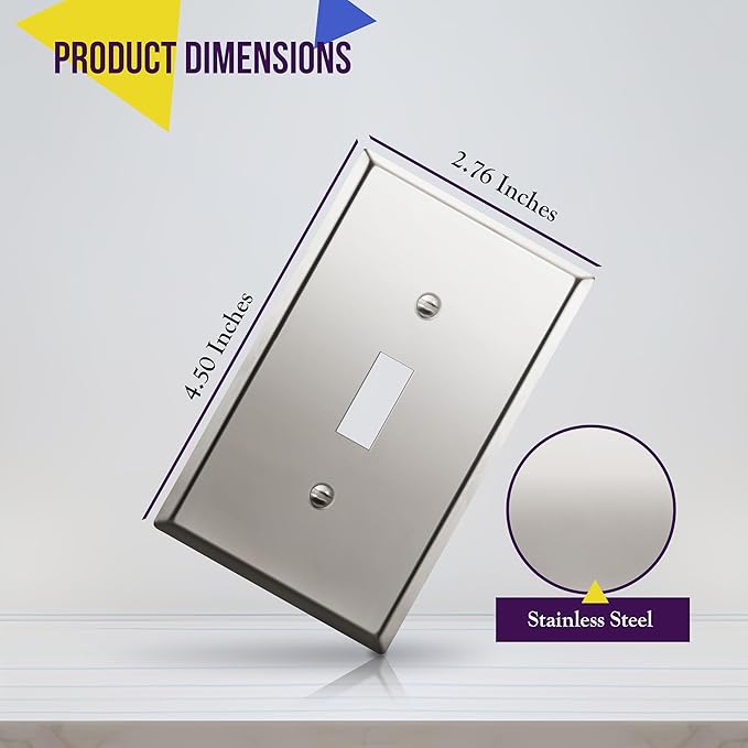 ENERLITES Toggle Light Switch Metal Wall Plate, Stainless Steel 201, Corrosion Resistant, Standard Size 1-Gang 4.50" x 2.76", 7711-PC, Polished Chrome, Silver