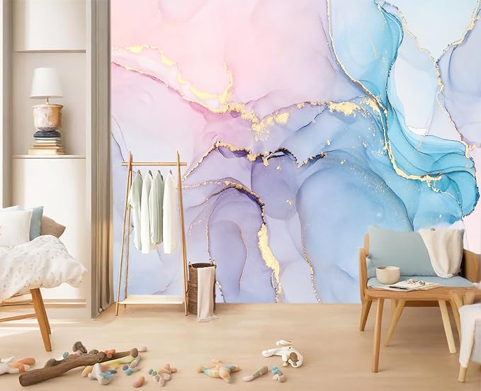 YIHWM-Peel and Stick Coloured Marbled Wallpaper Gold Abstraction wall Mural | Tear-resistant,with a substantial feel;Will not be damaged during repositioning.Bathroom,Bedroom wallpaper.XL-157"x108"