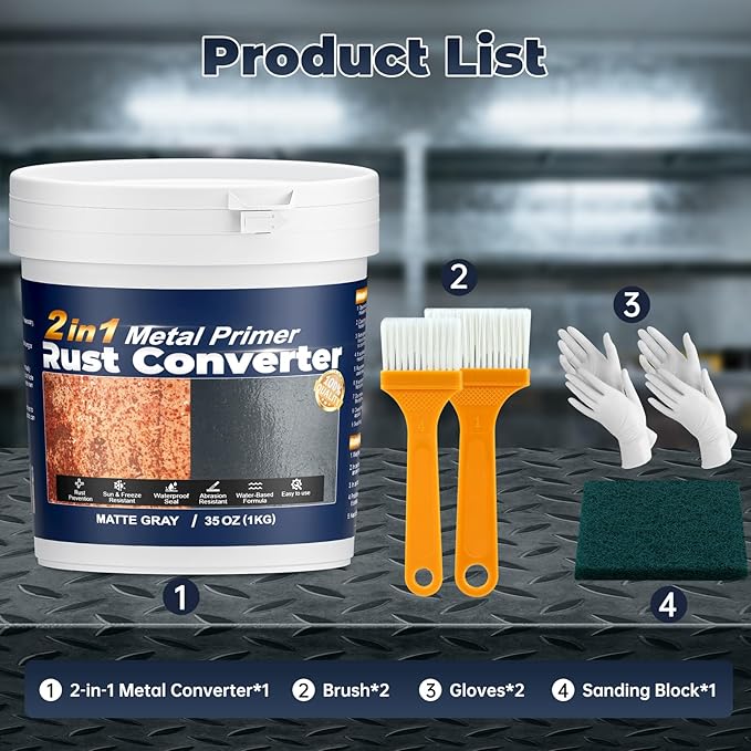 Gray Rust Converter for Metal, 2 in 1 Rust Converter and Metal Primer - Long-lasting Anti-Rust Coating for Interior and Outdoor Use on Iron Gates, Fences, Furniture Metal Protection, 35 oz