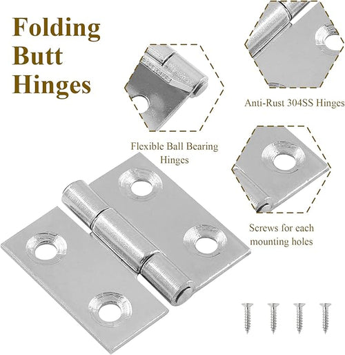 12pcs 1 Inch Butt Hinges, Stainless Steel Cabinet Hinges, Small Door Hinges Window Hinge, Folding Box Hinges for Jewelry, Wooden, Chest Box (Chrome)