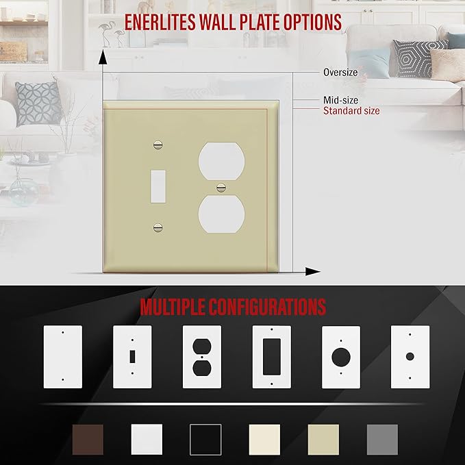 ENERLITES Combination Toggle Light Switch/Duplex Receptacle Outlet Wall Plate, Corrosive Resistant, Midway Size 2-Gang 4.88" x 4.92", 881121M-I