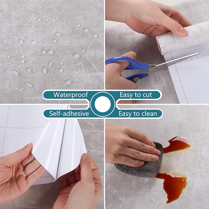 VEELIKE 15.7''x354'' Concrete Contact Paper for Countertops Waterproof Light Concrete Wallpaper Textured Peel and Stick Limewash Wallpaper Self Adhesive Cement Murals Removable for Cabinets Furniture