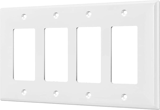 ENERLITES Decorator Light Switch or Receptacle Outlet Wall Plate, Gloss Finish, Mid-Size 4-Gang 4.88" x 8.58", Polycarbonate Thermoplastic, 8834M-W, White