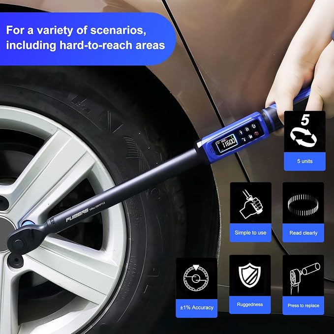 Digital Torque Wrench 1/2" Drive 3.8-250.8FT.LB (5-340Nm),Electronic Torque Wrench ±1% High Accuracy,5 Units LCD with Buzzer & LED Alerts For Car Bike Moto Truck
