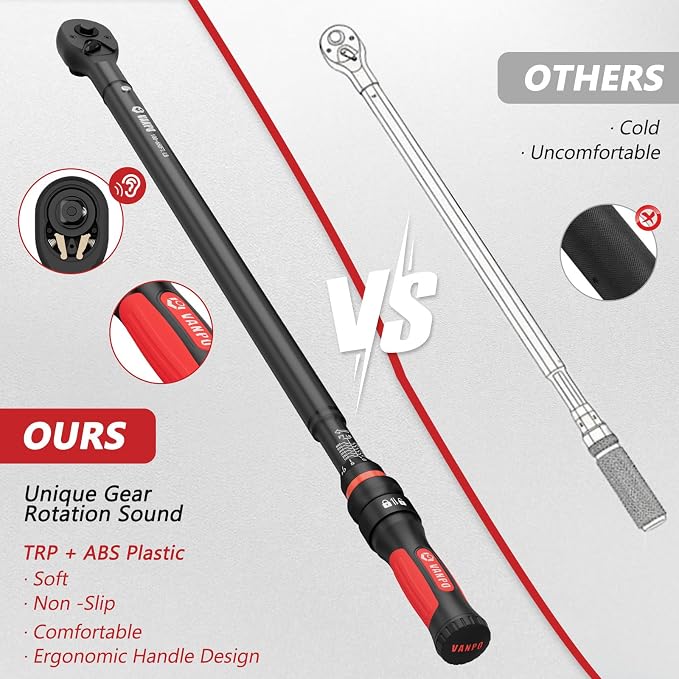 VANPO Torque Wrench 3/4-Inch Drive 100-650 Ft-Lb for Truck, ±3% Accuracy | Click Style, Quick-Release Ratchet Head, Heavy Duty for Heavy Equipment & Industrial, 40 CR, TPR+ABS Handle, 45-Tooth