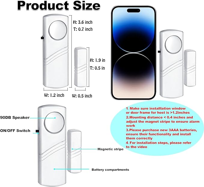 Security Door Window Alarm, 90DB Wireless Sensor Door Window Burglar Alarm, Door Alarms for Kids Safety, Easy Installation Doorbell Alarms for Office House Window Pool (24 Pack)