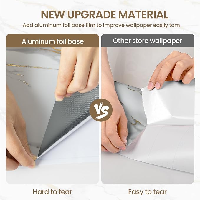 practicalWs Glossy Marble Wallpaper Peel and Stick White/Gold Granite Contact Paper Removable Wall Paper for Kitchen Countertop Cabinet Furniture 23.6" x 118"