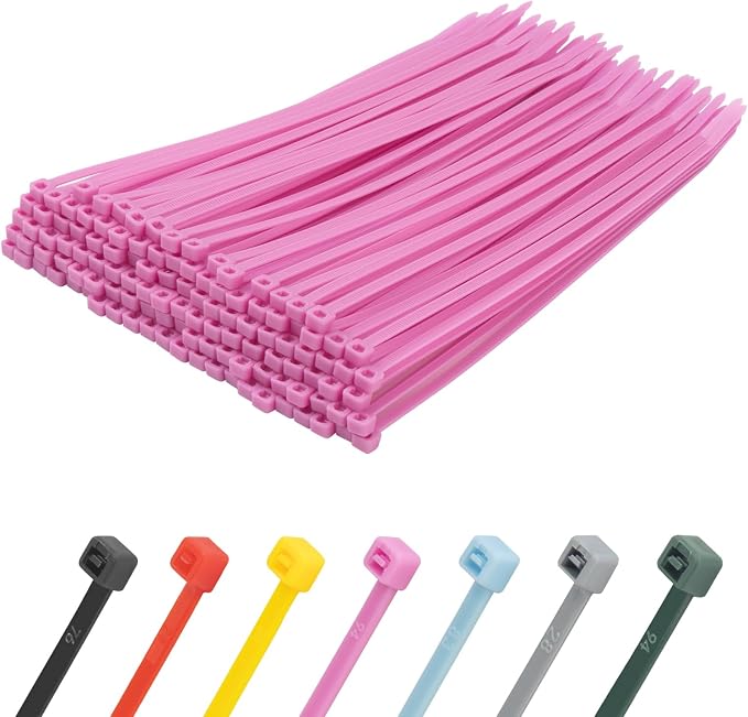 8 Inch Pink Zip Ties 500 Pack, 45 LBS Tensile Strength, Self-Locking Nylon UV Resistant Cable Ties for Indoor & Outdoor