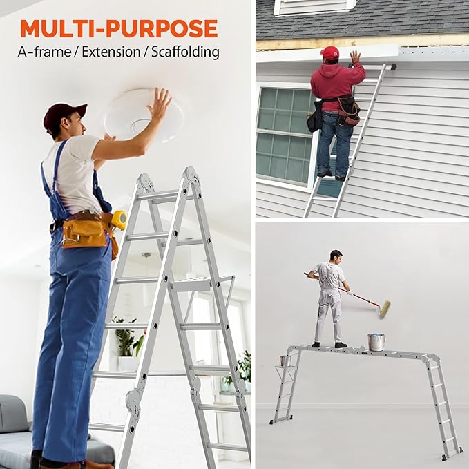 18.5 FT Folding Ladder, LUISLADDERS Multi-Purpose Ladder, Aluminium Extension Ladders 7 in 1 Heavy Duty Combination EN 131 Standard