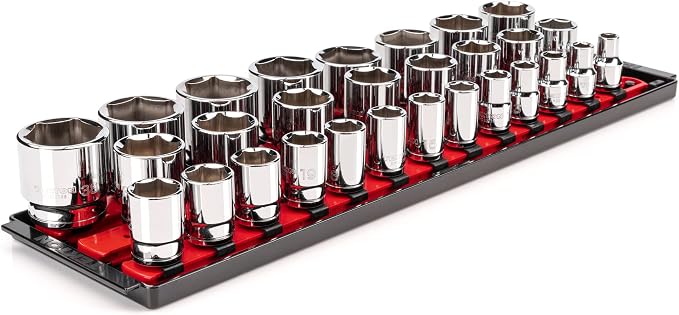 TEKTON 1/2 Inch Drive 6-Point Socket Set, 29-Piece | SHD92124 | (10 - 38 mm), Shallow, Socket Rail