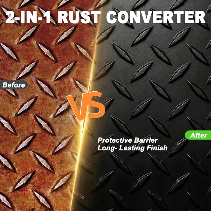 Metal Paint, 2-In-1 Rust Converter for Metal, Rust Remover for Primer, Rust Reformer Conversion Paint, Anti-Rust Inhibitor Heat & UV Resistant for Rusty Trailer Chassis Frame (35 Oz/Black)