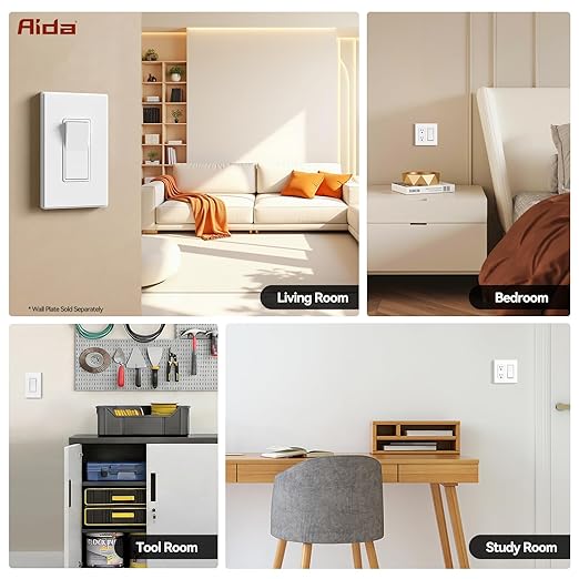 Aida 3-Way Switch - 15Amp, 120/277 Volt Paddle Switch, Self-Grounding, Residential & Commercial Grade, UL Listed (10 Pack, Matte White)