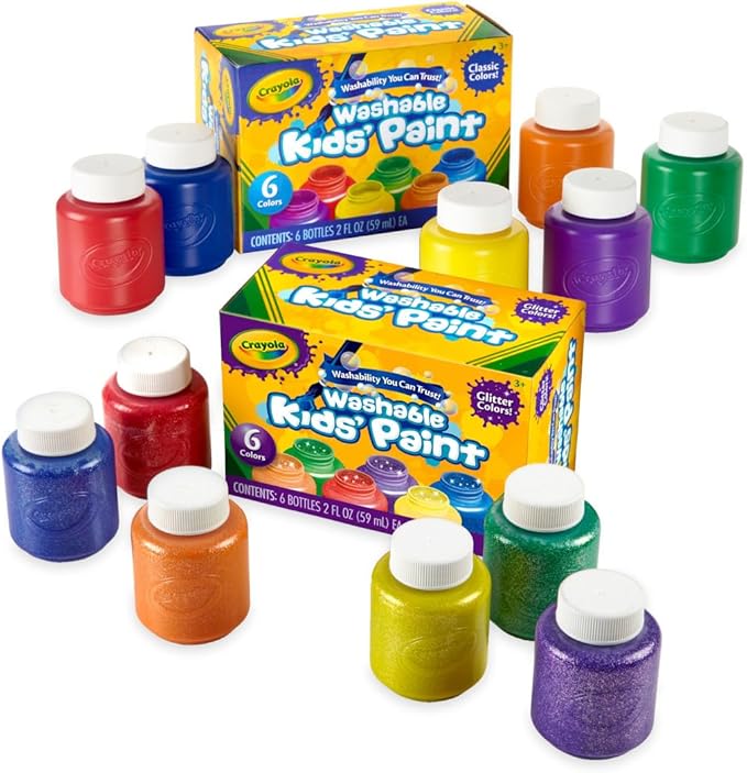 Crayola Washable Kids Paint Set (12ct), School Supplies, Classic and Glitter Paint for Kids, Classroom Arts & Crafts, Toddler Painting Kit, Gifts, Ages 3+ [Amazon Exclusive]