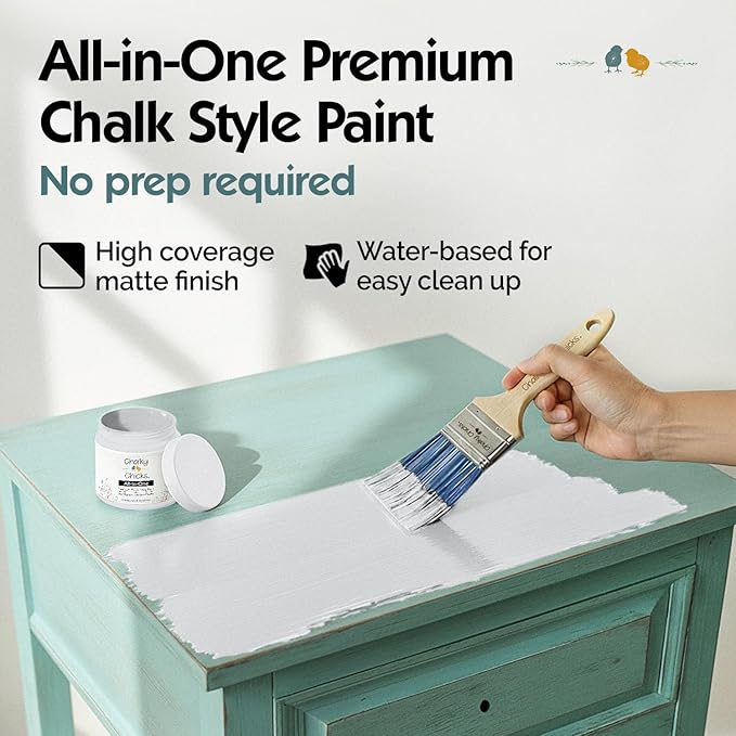 Chalky Chicks 16 Fl Oz Matte CottonTail White Chalk Paint for Furniture Without Sanding - No Prep Furniture Paint No Sanding All in One for Crafts, Wood, Cabinet, Walls, Metal, Dresser, Farmhouse