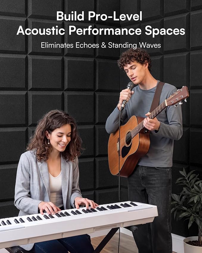 SODOCT 24 Pack Acoustic Foam Panels Flat Shape, Self-Adhesive 12 x 12 x 2 Inches, High-Density Acoustic Foam, Sound Proofing, Sound Absorbing Panels for Studio, Podcast, Home Office