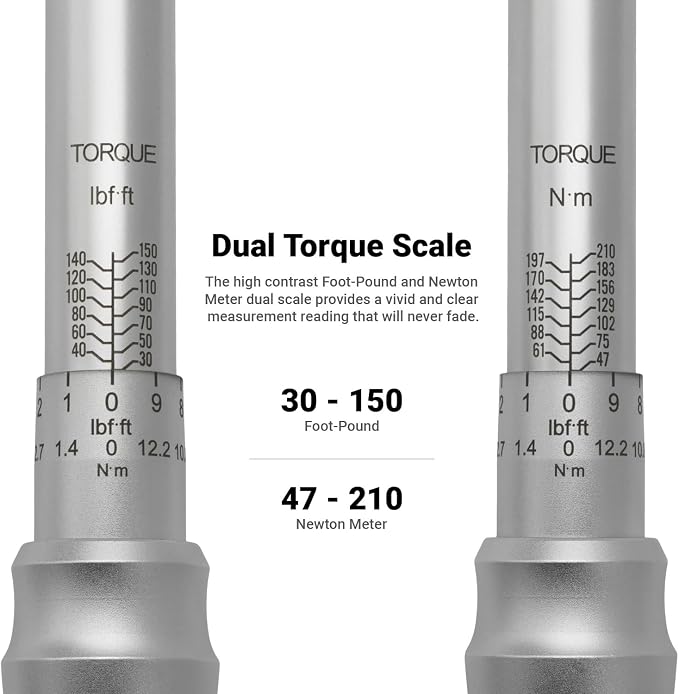 Capri Tools 31202 30-150 Foot Pound Industrial Torque Wrench, 1/2" Drive, Matte Chrome