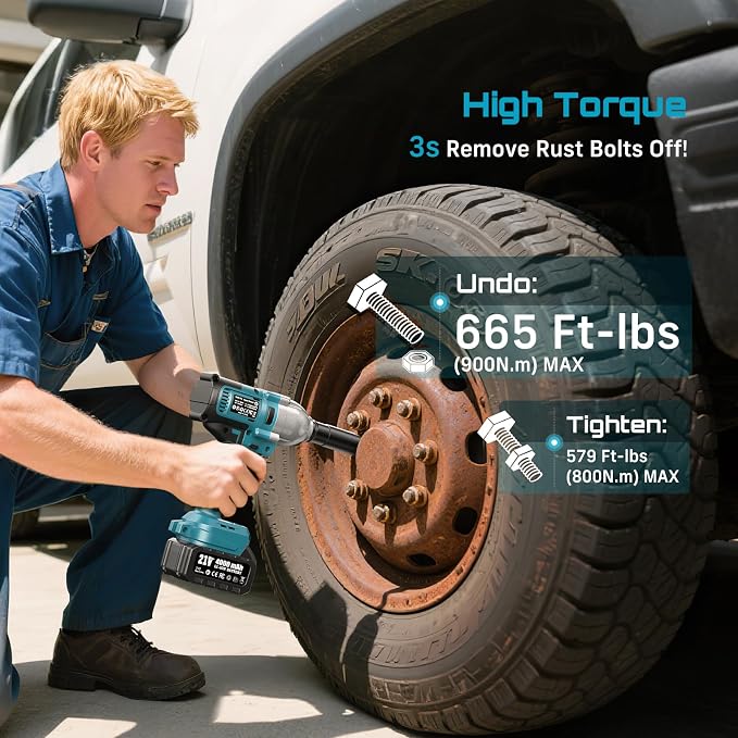 Seesii Impact Wrench 665 FT-LBS(900N.m) 3300IPM 1/2 Impact Gun High Torque Electric Impact Driver Cordless Impact Wrench with 21V 1x4.0Ah Battery 6 Sockets&Case for Home Car Tire Lug Nut Removal Tool