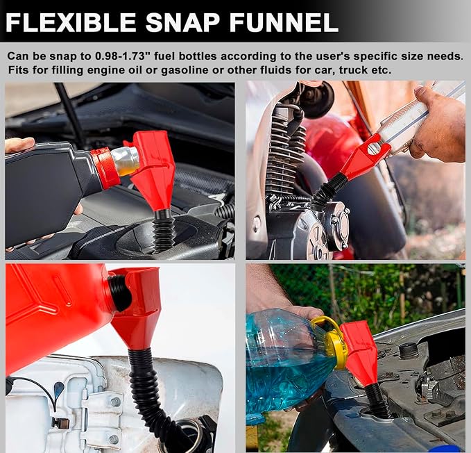Oil Filter Wrench Set with Small Oil Funnel for Oil Change, 7 Pcs | Universal Oil Filter Removal Tool 2-1/16"-5-1/4", Adjustable Oil Filter Wrench Tool Set, Small Snap-On Oil Funnel