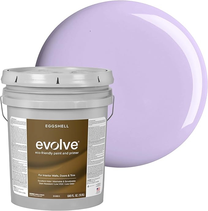 EVOLVE Paint & Primer: Environment-friendly, Low Sheen with One-coat Coverage for Interior & Exterior surfaces (Soft Violet, 5-Gallon)