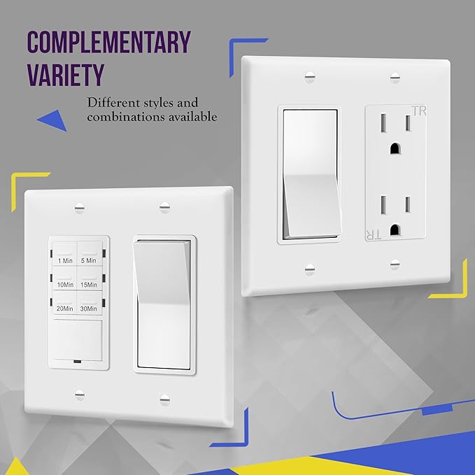ENERLITES Decorator Light Switch or Receptacle Outlet Wall Plate, Gloss Finish, Size 2-Gang 4.50" x 4.57", Unbreakable Polycarbonate Thermoplastic, UL Listed, 8832-W, White