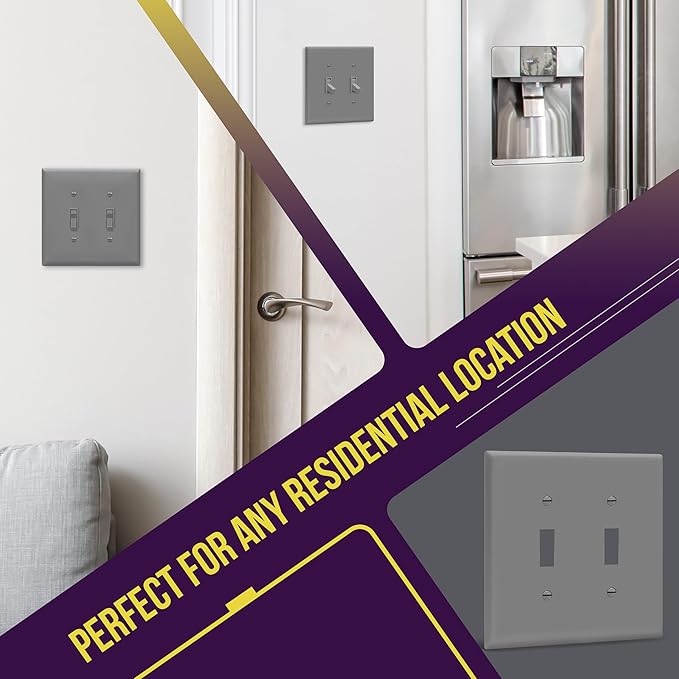 ENERLITES Toggle Light Switch Wall Plate, Gloss Finish, Size 2-Gang 4.50" x 4.57", Unbreakable Polycarbonate Thermoplastic, 8812-GR, Gray