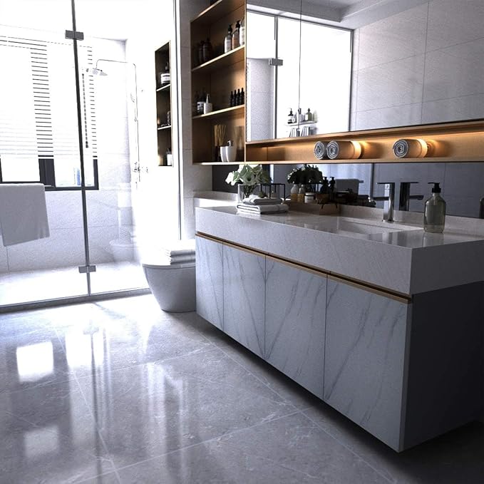 Extra Wide Marble Contact Paper Peel Stick Wallpaper Countertop Vinyl Wrap | 48"x354" White/Grey Glossy Counter Top Laminate Sheets for Kitchen Countertops Heat Resistant Waterproof Granite Wall Paper