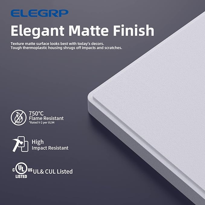 ELEGRP 3-Gang Screwless Decorative Wall Plates, Mid-Size Unbreakable Thermoplastic Faceplate Cover for Decorator Receptacle Outlet Switch, UL Listed (10 Pack, Matte White) wall plate