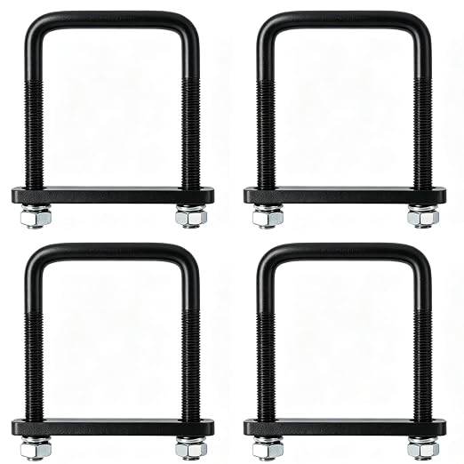 4 Pack Square U-Bolt for Trailer- Fits 6.0 Inch Wide Leaf Springs, Galvanized Steel Clamp Set, Secure Fit for Truck, Boat and Trailers, Black