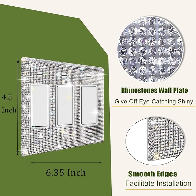 Shiny Silver Rhinestones Wall Plate - Triple Toggle Outlet Covers & Decorative Switch Cover
