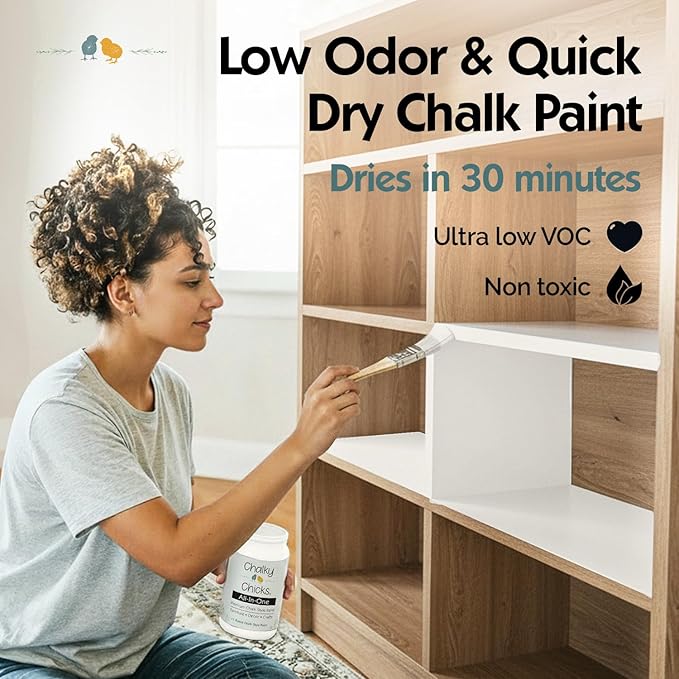 Chalky Chicks 32 Fl Oz Matte Aged Burlap (White) Chalk Paint for Furniture Without Sanding - No Prep Furniture Paint No Sanding All in One for Crafts, Wood, Walls, Cabinet, Metal, Dresser, Farmhouse
