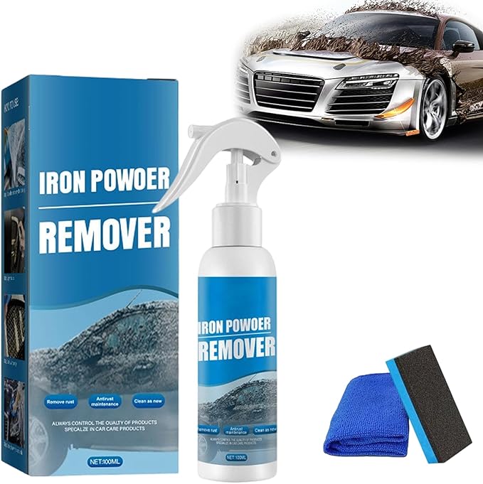 Iron Powder Remover Spray, Multi-Functional Quick-Acting Rust Removal Spray for Metal Surfaces, 100 Ml Iron Powder Remover, Fast-Acting Iron & Rusts Cleaner for Wheels, Rims, Metal (1PC)