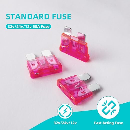 100Pcs 50 Amp Fuses Stanbdard Fuse, 50A Car Fuse Blade for Automotive, Truck, Boat, Motorcycle