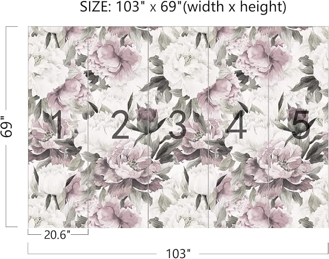 Cliouar-Vintage Purple Pink Rose Bedroom Living Room Decor Wallpaper Mural Bedroom Living Room Decor 103" x 69"(Not Peel and Stick)