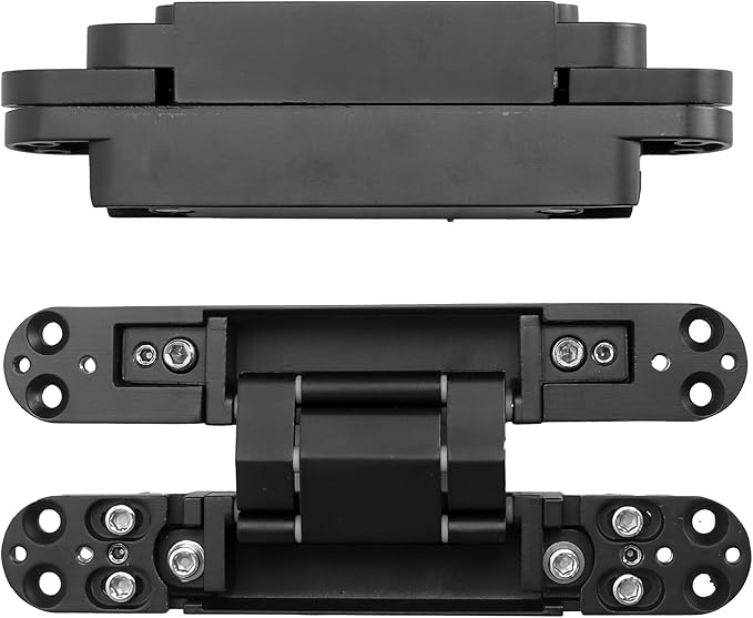 4-Pack 7 inch Black Hidden Door Hinges, Heavy Duty Zinc Alloy Concealed Hinges, Invisible 180 Degree Swing Hinge, 3 Way Adjustable Butt Hinge