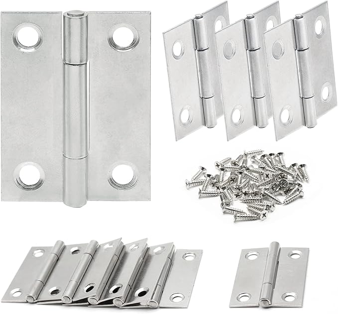 2 Inch Nickel Door Hinges, 10 Pcs Stainless Steel Folding Butt Hinges with Screws