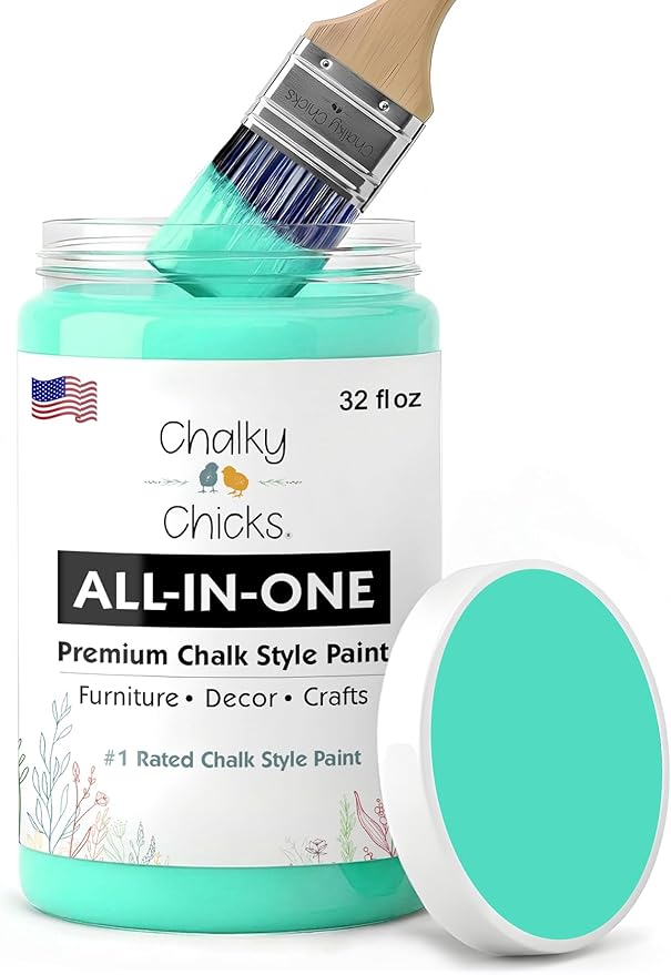 Chalky Chicks Chalk Paint for Furniture, Craft, Cabinet & Wood - Spray Paint Ready for Home Decor - Cenote (Teal Blue) 32 Fl Oz (Pack of 1)
