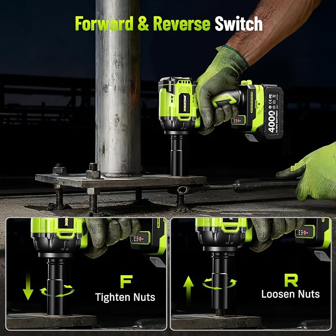 Cordless Impact Wrench, 590Ft-lbs (800N.m) Brushless 1/2 inch, 2800RPM High Torque Impact Gun, 2x 4.0Ah Battery, Charger, 4 Sockets, Electric Impact Wrench for Car Home
