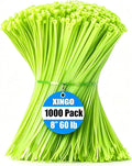XINGO 1000 PCS Apple Green Zip Ties 8 Inch, 60 LBS Tensile Strength-Heavy Duty, Self-Locking Nylon Plastic Nylon Wire Ties for Indoor and Outdoor Use