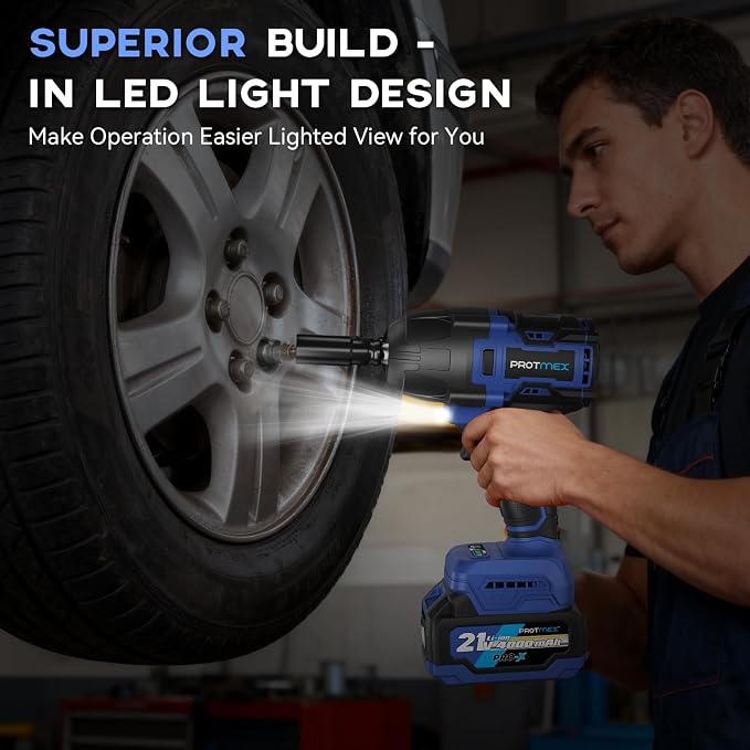 900Ft-lbs (1200N.m) Impact Wrench, 1/2" Cordless Impact Gun, 21V High Torque Brushless Impact Driver, 2x4.0Ah Batteries Electric Impact Motor Variable Speeds for Car/Pickup Truck/Mower, Blue