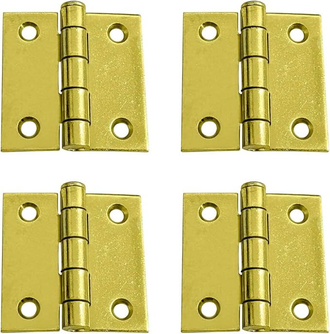 QCAA Square Door Butt Hinge, Heavy Gauge, Swaged, Loose Pin, 2"x2"x2.0mm, Brass Plated, Made in Taiwan, 4 Pack