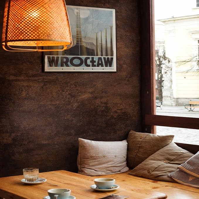 Coffee Brown Peel and Stick Wallpaper Concrete 16''x354'' Caramel Limewash Self-Adhesive Contact Paper Modern Cement Waterproof Matte Texture Faux Leather Vinyl for Bedroom Kitchen Living Room Garage