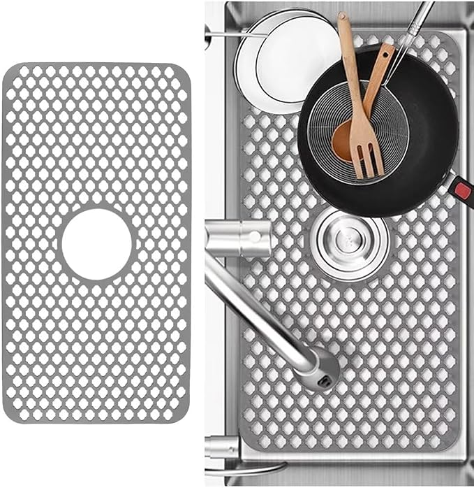 Kitchen Sink Mat 24 x 13in Silicone Sink Mat Non Slip Sink Protector for Farmhouse Kitchen Grey