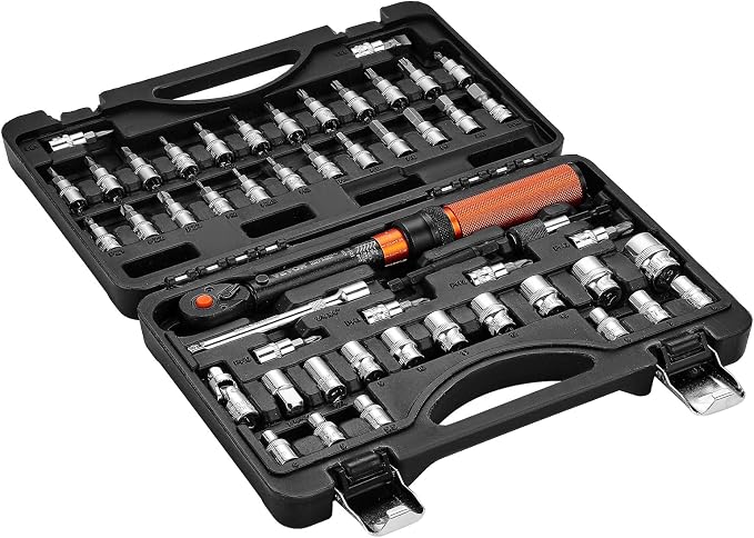 VEVOR 50Pcs Torque Wrench Set, 1/4 Inch Drive, 20-240IN.LB(2.3-27.1Nm), 72-Tooth Inch Pound Click Torque Wrench with Bit Sockets, Adapters, for MTB, E-Bike, Motorcycle