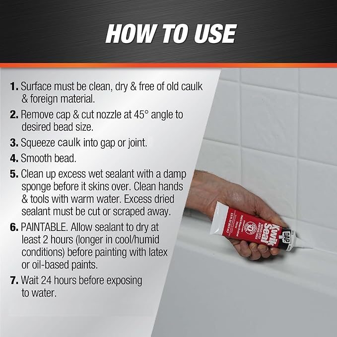 DAP Kwik Seal Kitchen & Bath Adhesive Caulk, White, 2.8 oz (7079800954)