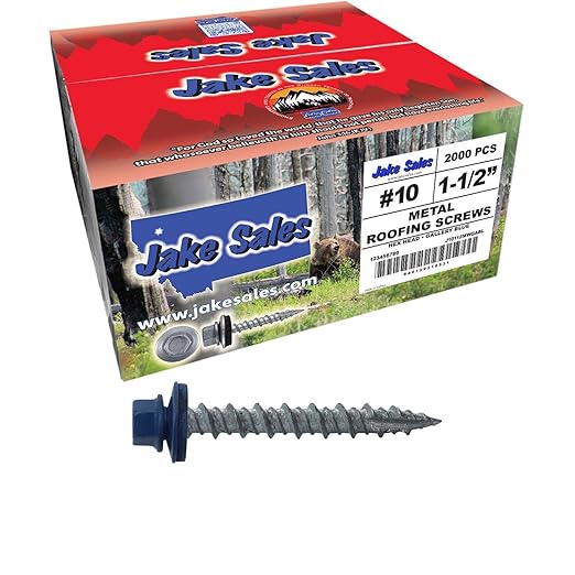 Metal Roofing Screws: (2000) 10 x 1-1/2" Gallery Blue Hex Head Sheet Metal Roof Screw. Self Starting Metal to Wood siding Screws. EPDM Washer. Colored Head